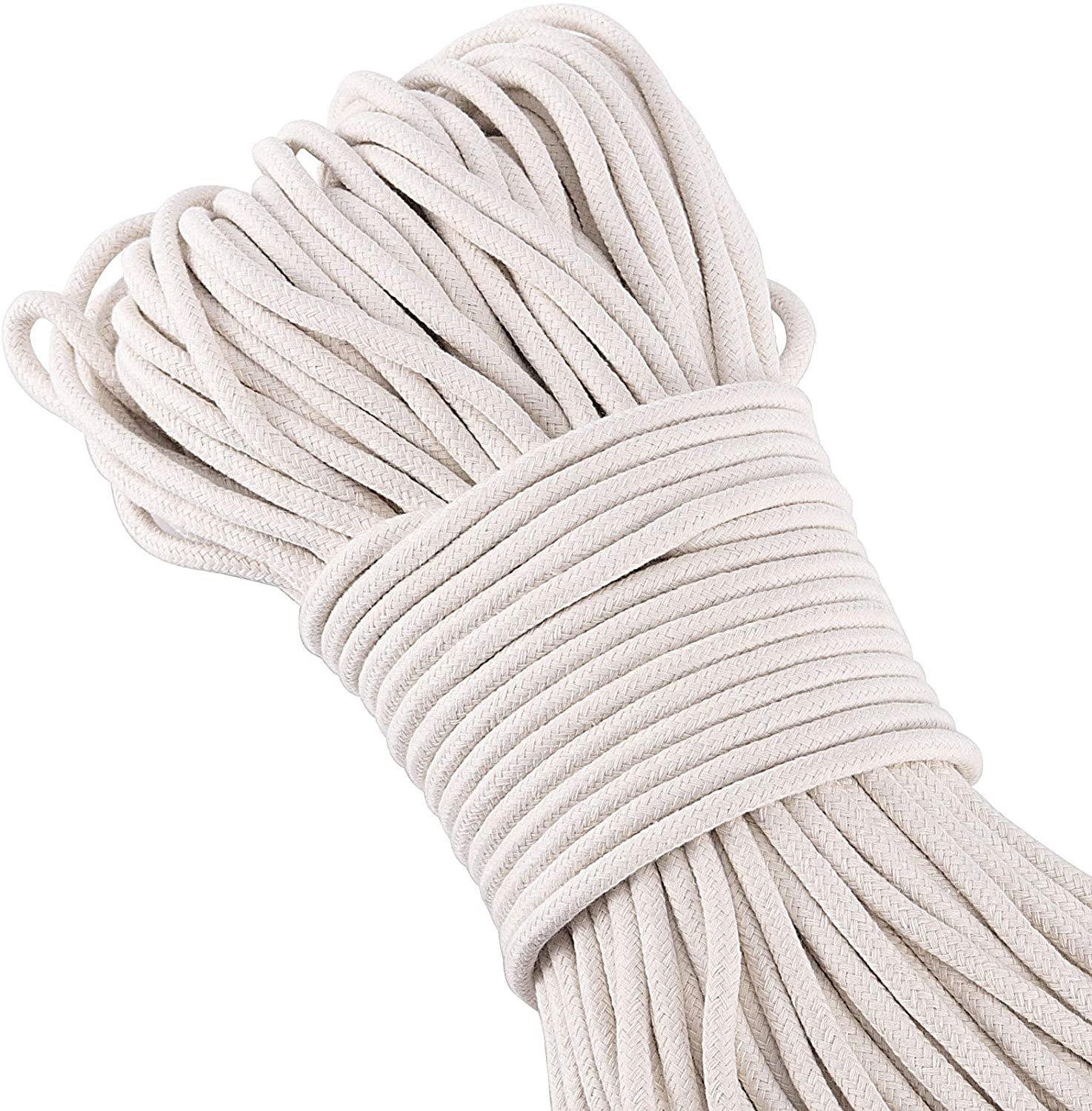 ZEONHAK 1/4 Inch Cotton Rope, Clothesline Rope Cord, 328 Ft All Purpose  Braided Cotton Rope, Off-White 