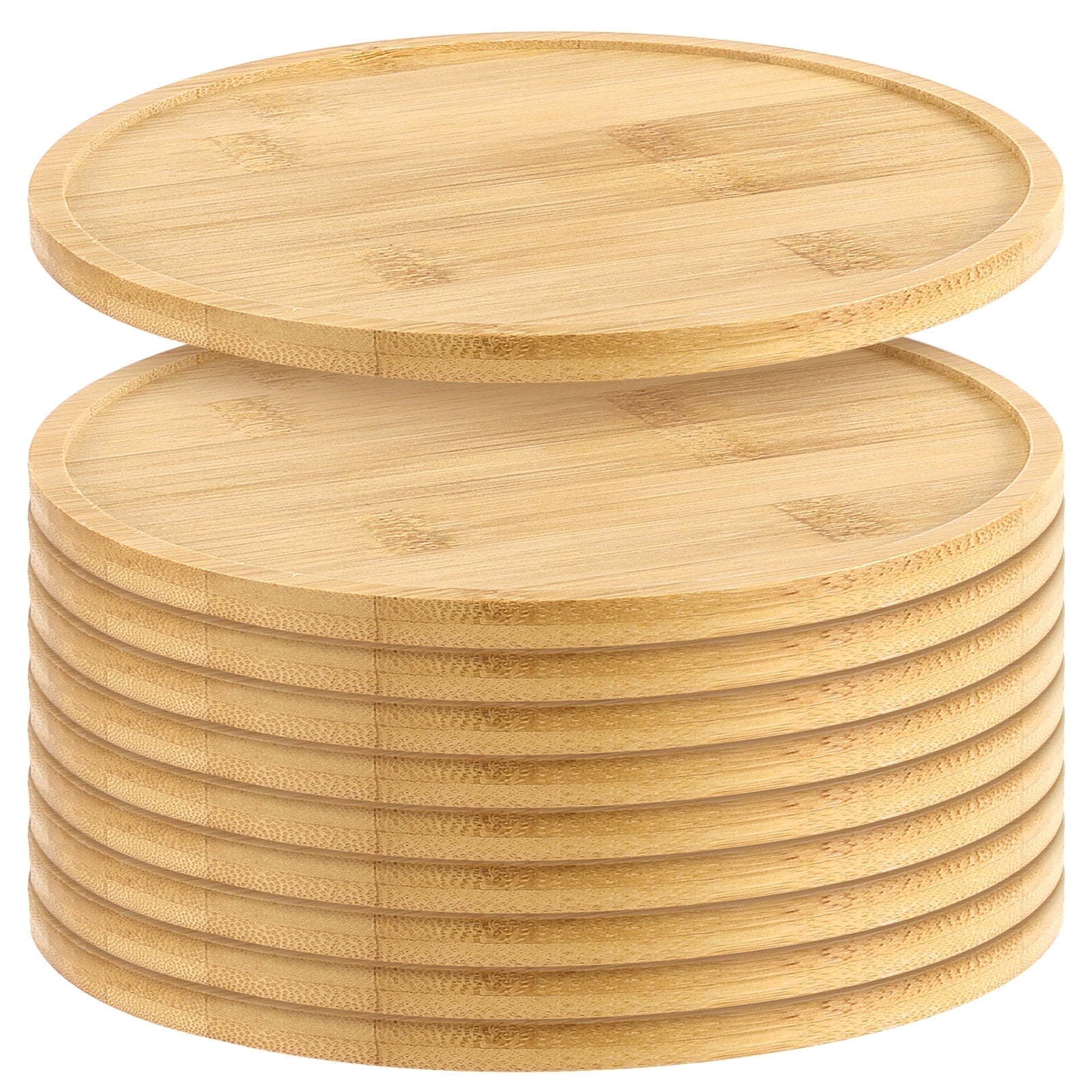 ZEONHAK 10 Pack 6 Inch Round Bamboo Platter Saucer, Natural Bamboo Plant Pot Trays, Wooden Serving Tray for Plants