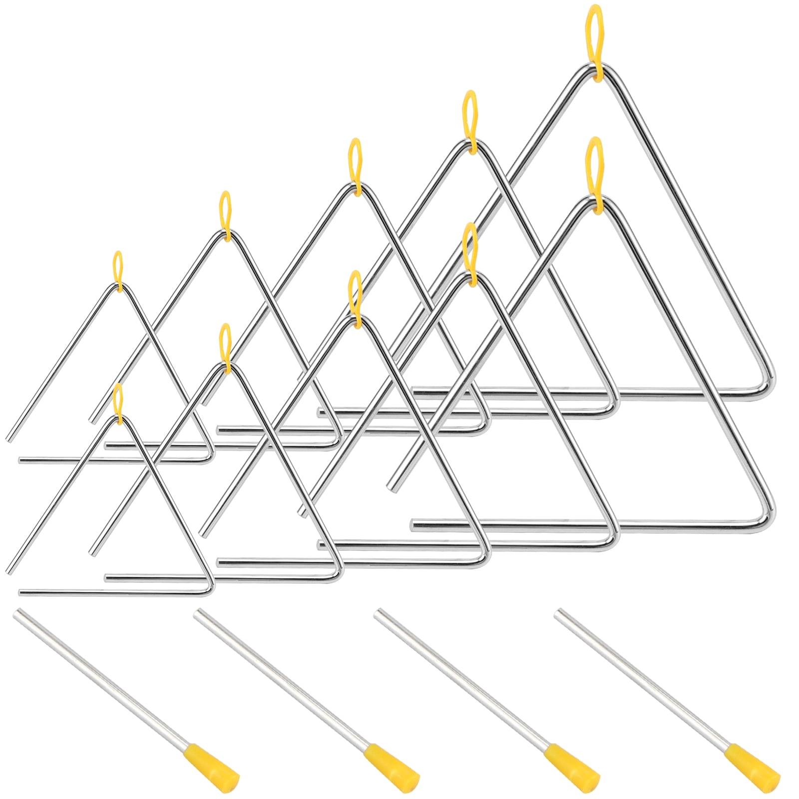 ZEONHAK 10 Pack Musical Triangle Steel Set, 4, 5, 6, 7, 8 Inch Hand Percussion Triangle Instrument with Striker for Music Clubs, Band