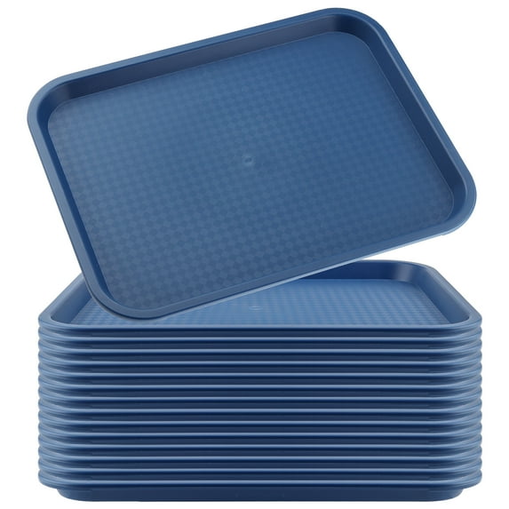 ZEONHAK 15 Pack 10 x 14 Inch Blue Plastic Fast Food Tray, Restaurant Serving Trays, Rectangular Cafeteria Trays for Coffee Table, Kitchen, Restaurant