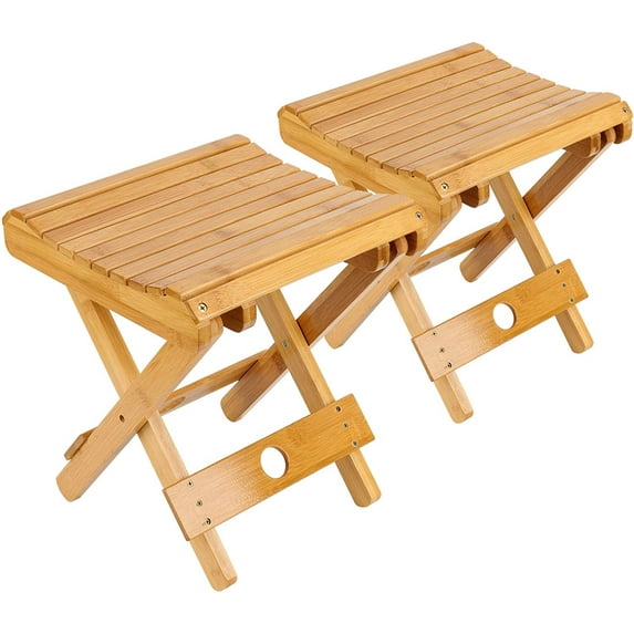 ZEONHAK 2 Pack 12 Inch Bamboo Folding Step Stool for Shower, Shaving and Foot Rest, Fishing, Fully Assembled
