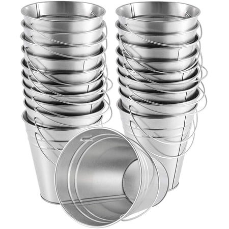 ZEONHAK 20 Pack 4.5" x 5" Galvanized Metal Buckets, Mini Galvanized Metal Buckets with Handle