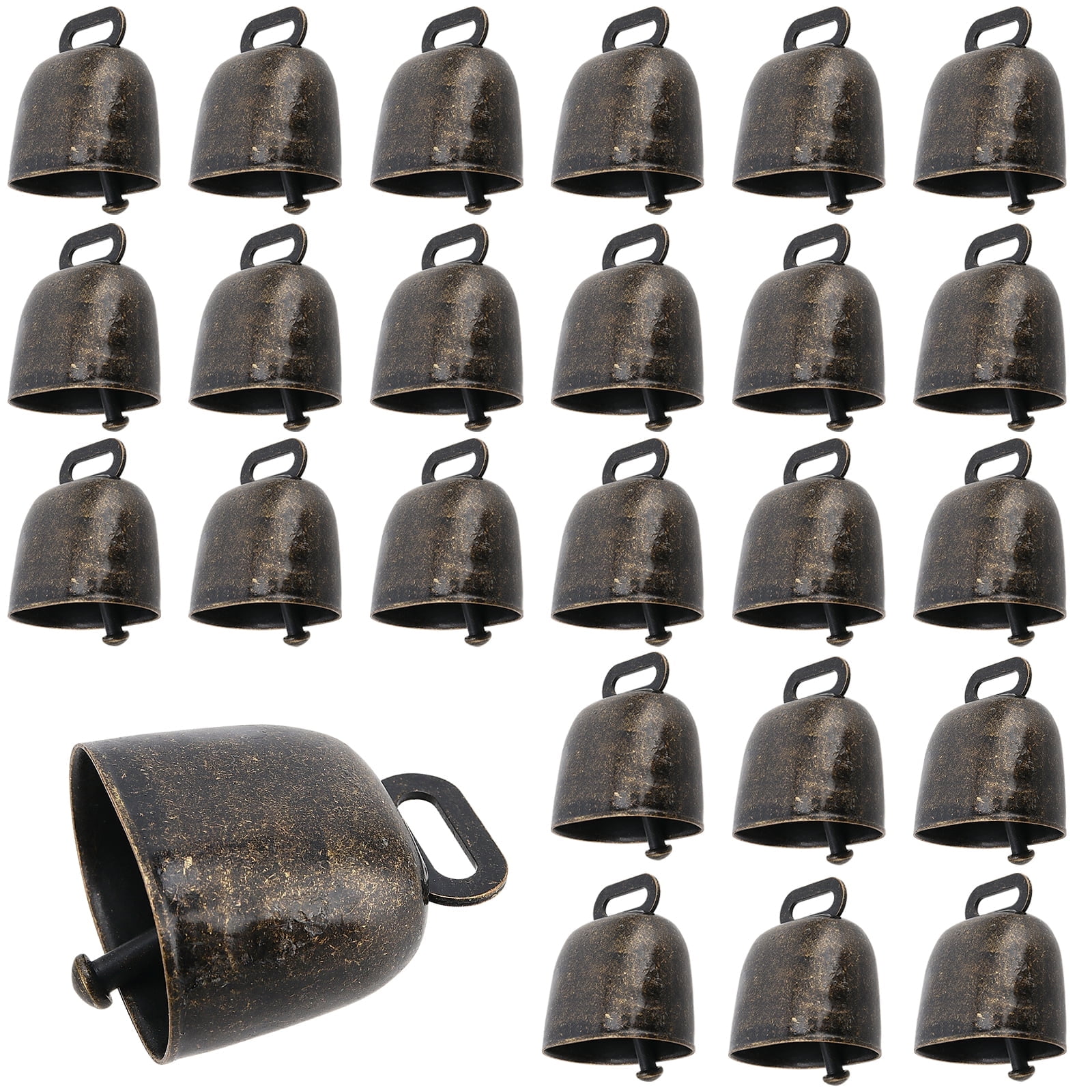 ZEONHAK 25pcs 1.4 x 1.4 x 1 Inch Mini Metal Cow Bells, Bronze Vintage Style Grazing Bell, Cowbell Noise Maker for Cow, Horse, Sheep
