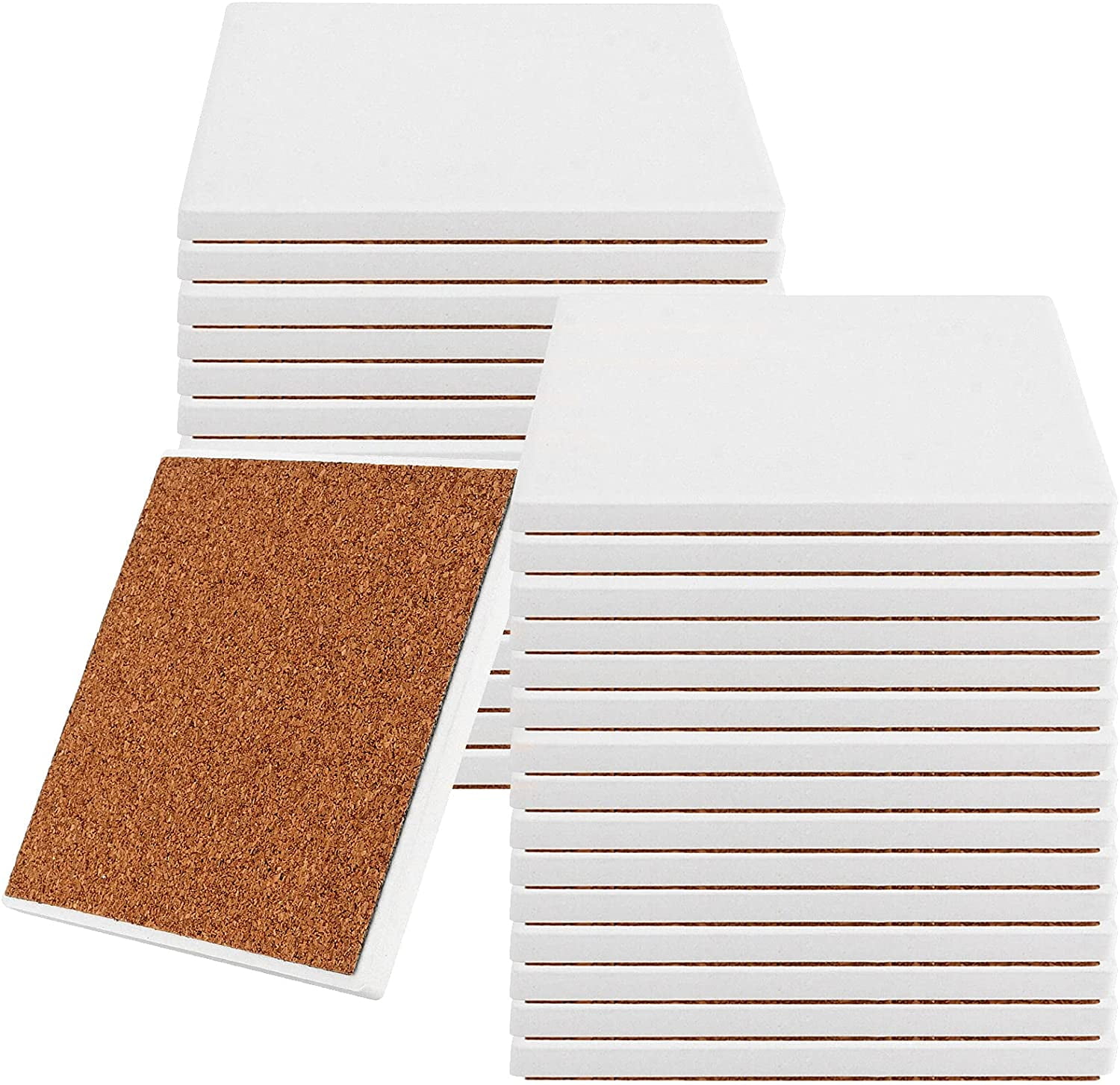 24 Pack Blank Square Ceramic Stone Tile Coasters for Crafts, 4 24-cork  Backing Pads, Alcohol Ink, Decoupage, Mod Podge DIY Coasters 