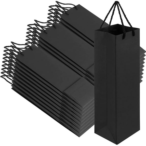 ZEONHAK 30 Pack Black Wine Bottle Gift Bags, Strong Paper Wine Gift Bags with Handles, Wine Bottle Bags, 4.3 x 3.5 x 13.8 Inch