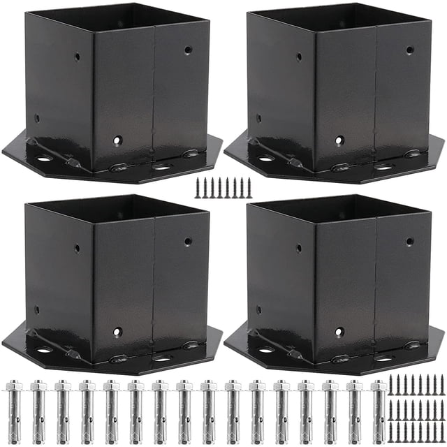 ZEONHAK 4 Pack, 4x4 Inch Black Post Anchor Brackets, Heavy Duty Fence ...