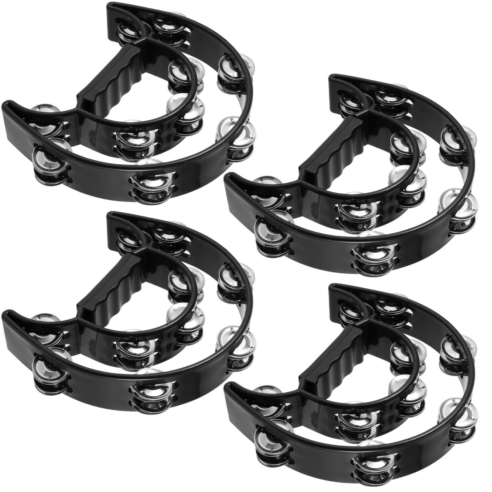 ZEONHAK 4 Pack 9 Inch Black Double Row Tambourine, Half Moon Musical ...