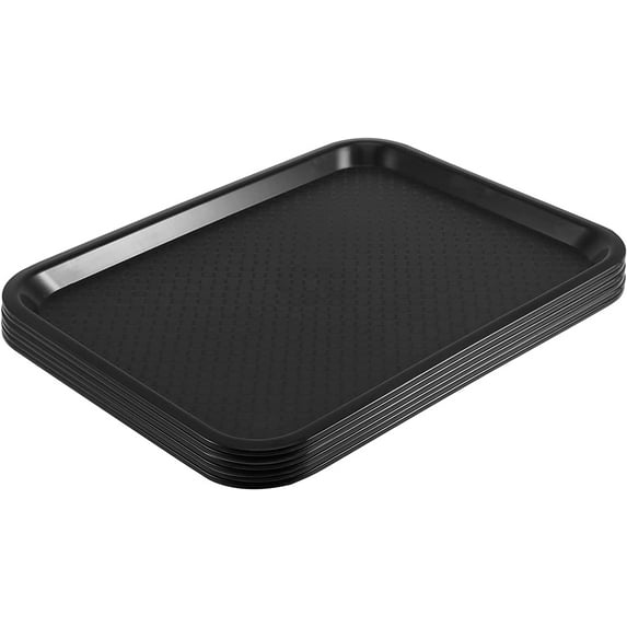 ZEONHAK 6 Pack 12 x 16 Inch Black Plastic Fast Food Trays, Cafeteria Tray, Restaurant Serving Trays for Kitchen