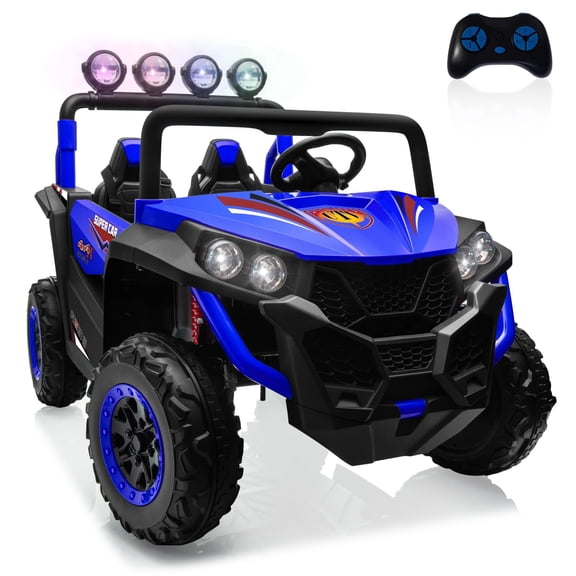 ZEOPHOL 24V Kids Ride On UTV, 4x4 Electric 4 Wheeler with 2.4GHz Remote Control, Music Panel, 2 Seats Ride On Car for Boys & Girls Blue