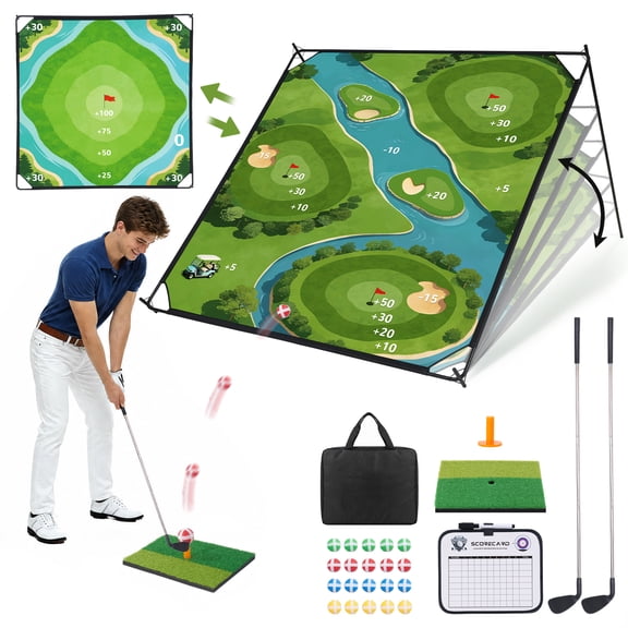 ZEOPHOL Golf Chipping Game Set, 71"x71" Double-Sided Golf Practice Mat, Portable Golf Training Game for Indoor Outdoor Yard Practice