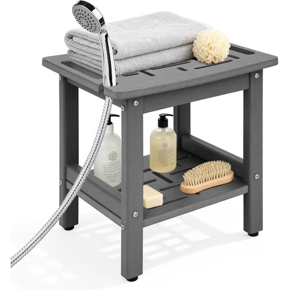ZEOPHOL HDPE Shower Bench for Inside Shower, Shower Stool with Handle & Storage Shelf, Bathroom Shower Seat for Shaving Legs, Adults & Elderly Gray
