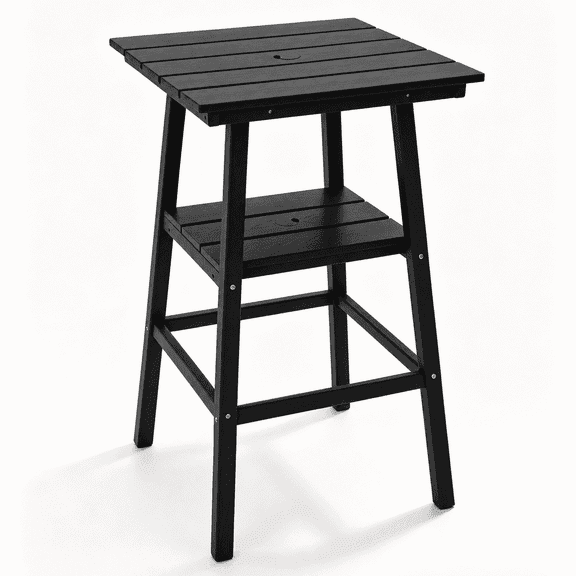 ZEOPHOL Outdoor Bar Table, 2-Tier HDPE Bar Height Table with Storage Shelf, Tall Patio Pub Table for Backyard, Poolside & Balcony Black