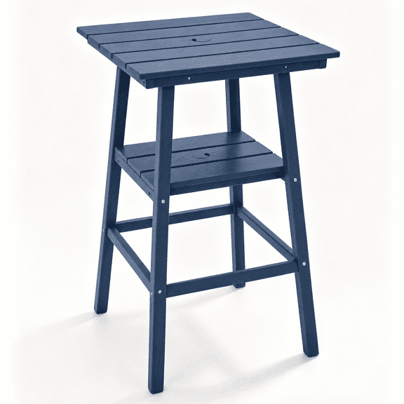 ZEOPHOL Outdoor Bar Table, 2-Tier HDPE Bar Height Table with Storage Shelf, Tall Patio Pub Table for Backyard, Poolside & Balcony Navy Blue