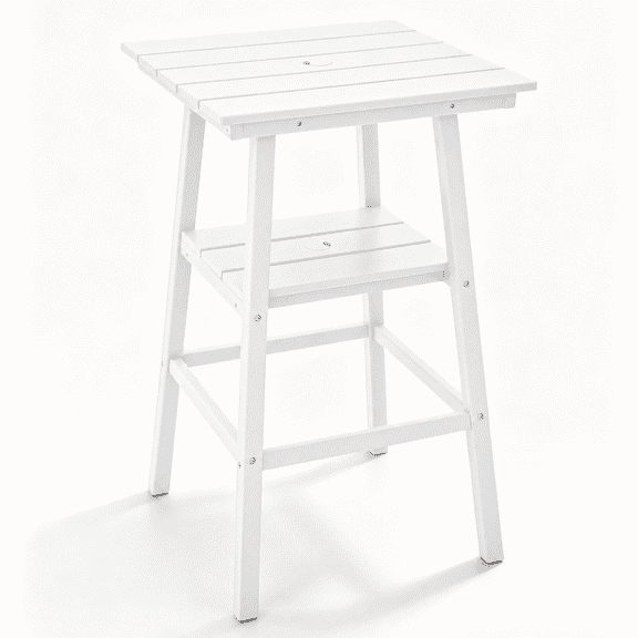 ZEOPHOL Outdoor Bar Table, 2-Tier HDPE Bar Height Table with Storage Shelf, Tall Patio Pub Table for Backyard, Poolside & Balcony White