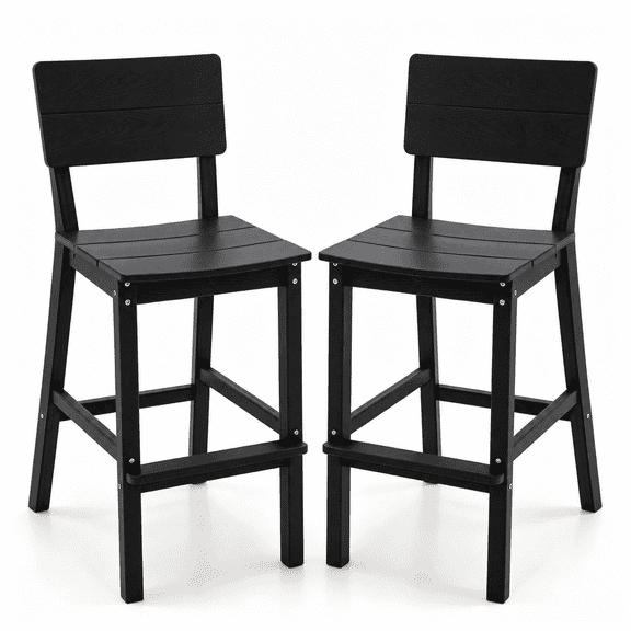 ZEOPHOL HDPE Outdoor Bar Stools Set of 2, Patio Bar Height Chairs with Footrests, All-Weather Wood-Grain Design, 304 Stainless Steel Black