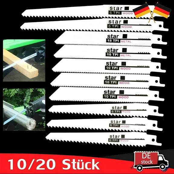ZEPARO 10/20-Pack Reciprocating Saw Blades-Versatile Set for Cutting Wood,Metal,and Plastic