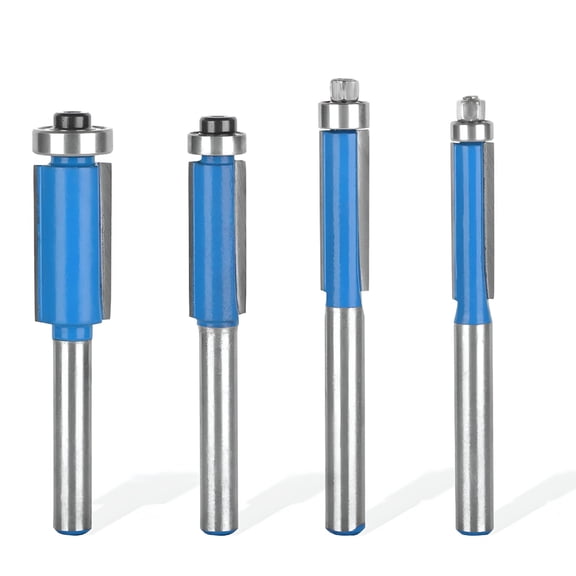ZEPARO 4Pcs 1/4 Inch Flush Trim Router Bit with Bearing,Shank Industrial Grade Template Pattern,Woodworking Milling Cutter Tools 1/4" 5/16" 3/8" 1/2"