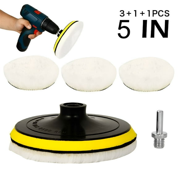 ZEPARO 5Pcs 5 Inch Buffing Polishing Pads Wool Wheel Mop Kit For Car Polisher Drill for Car, Boat, RV, Motorcycle, Paint, Wax, Polish, Detailing