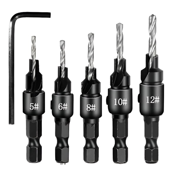 ZEPARO 5pcs Countersink Drill Woodworking Drill Bit Set Drilling Pilot Holes For Screw
