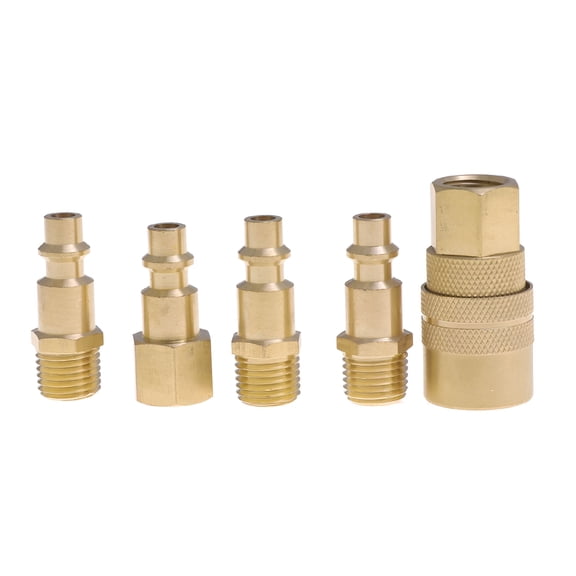 ZEPARO 5pcs Solid Brass Quick Coupler Set Air Hose Connector Fittings 1/4" NPT Plug Female Male Tools (Golden)