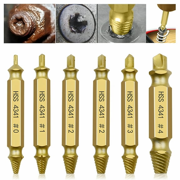 ZEPARO 6 Pcs Titanium Damaged Screw Extractor Kit, Stripped Bolt Remover Tool Set for Nuts & Bolts