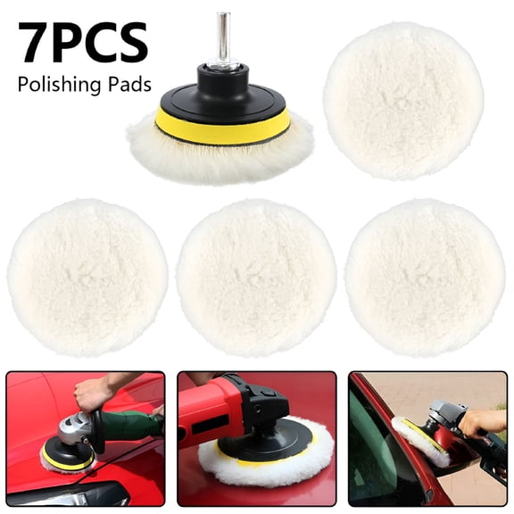 ZEPARO 7Pcs Wool Polishing Buffing Pad Polishing Buffing Wheel 3 Inch for Drill Buffer Attachment with M14 Drill Adapter