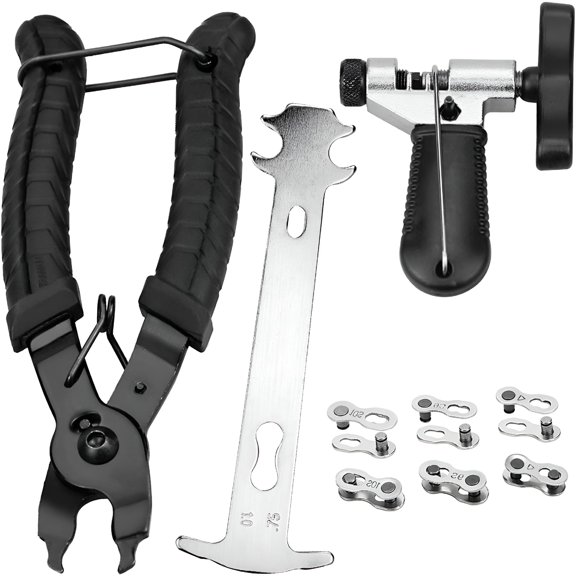 ZEPARO Bike Chain Repair Tool, Bike Tool Set Chain Pliers, Universal Chain Separator, Chain Wear Indicator With 6 Chain Link Connector