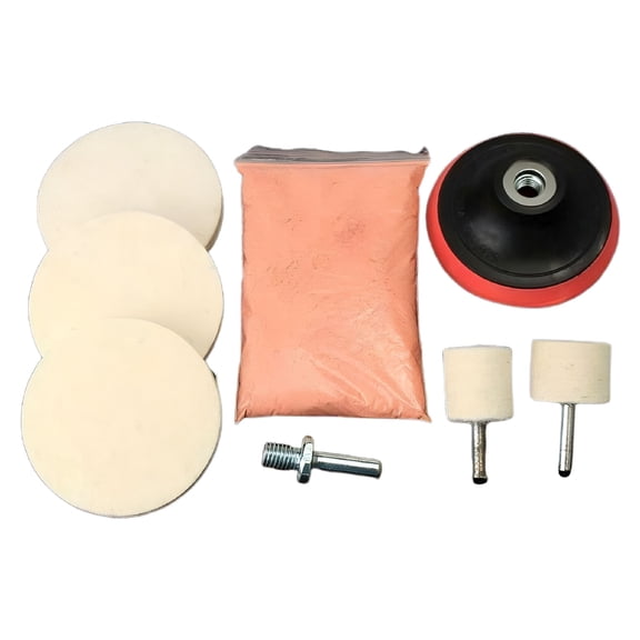 ZEPARO Cerium Oxide Glass Polishing Kit 8 Pcs/Set, Deep Scratch Remover with Felt Polishing Wheel and Wool Pads for Windscreen, Windshield, Mirror, Glass Table, Shower Screen
