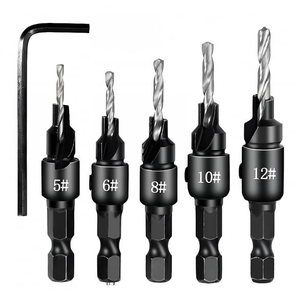 ZEPARO Countersink Wood Drill Bit Set 1/4 Hex Shank For 6 8 10 12 Pilot Screw Holes
