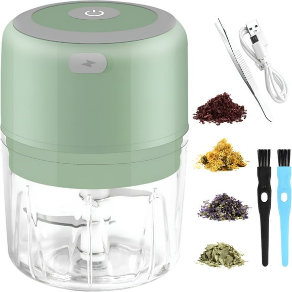 ZEPARO Electric Herb Grinder,3.5" Large Grinder for Grinding Dry Fresh Herbs and Spices with Clear Chamber,Portable USB Charge Herb Grinder,Includes Clean Brush and Tweezers,Gift Box,Green