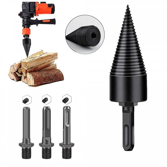 ZEPARO Firewood Drill Bit 4PCS Removable Log Splitter Cone Hex+Square+Round 42mm