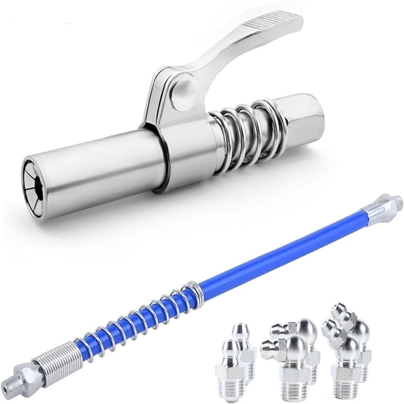 ZEPARO High Pressure Quick Release Grease Coupler,Grease Gun Fittings for Tight Spaces,Grease Coupler Kit,Air Chuck Adapter,Grease Gun Kit with Hose Coupler (Single Handle)