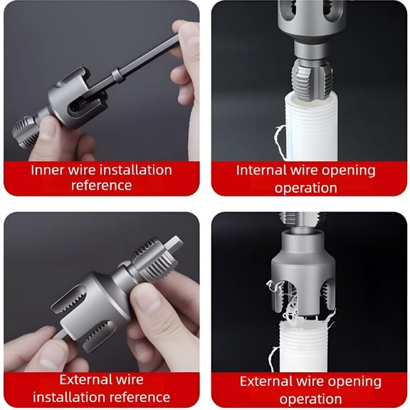 ZEPARO Integrated Internal & External Pipe Threading Tool,Dual-Function Pipe Thread Cutting Tool,1/2'' 3/4'' 1'' Dies,Electric Drill Compatible & Pipe Threader Kit for Home Repair