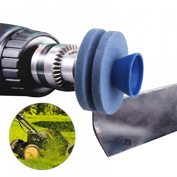 ZEPARO Lawn Mower Blade Sharpener Double Layer Grinding Corundum Stones Wheel Lawnmower Blade Sharpeners for Power Hand Drill Lawnmower Mulching Blades Cultivator Hoe Garden Tools Blade Blue