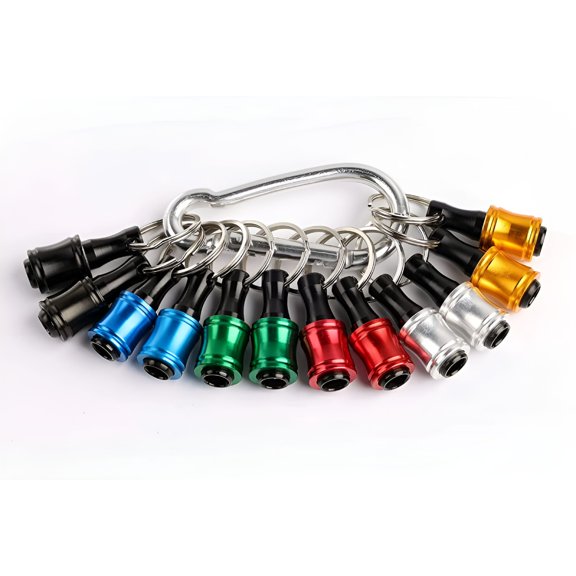 ZEPARO Portable Bit Holder Keychain, 12 Pcs 1/4 Inch Hex Shank Screwdriver Bits Retainer with Silver Carabiner, Lightweight Extension Bar Drill Screw Adapter Quick-Change Bit Catcher (6 Colors)