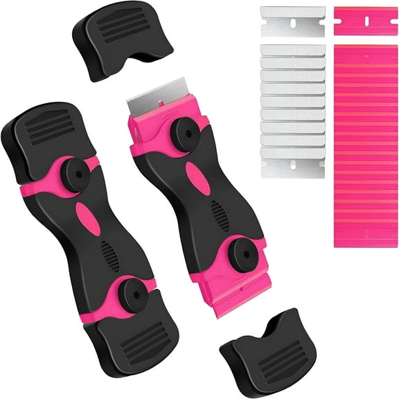 ZEPARO Razor Blade Scraper,2 Pack Double Edged Razor Blade Scraper Tool with 30 Pcs Razor Blades,Glass Scraper for Windows,Decals,Tint,Stickers,Labels,Caulk,Adhesive