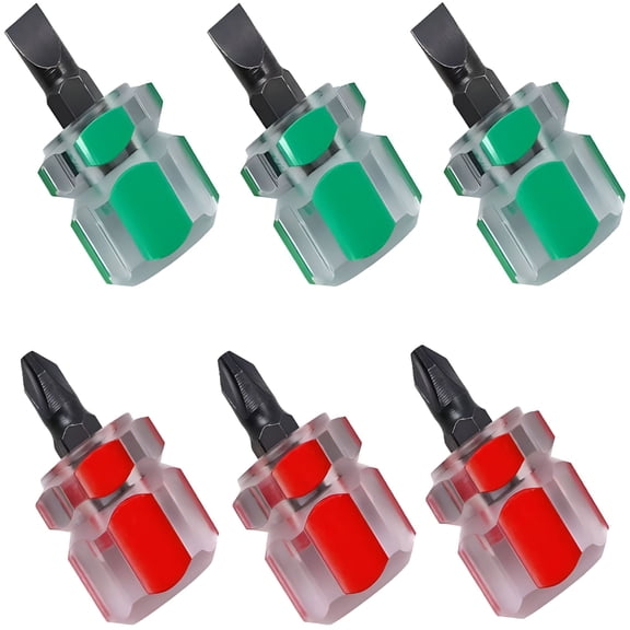 ZEPARO Short Screwdriver,3 Pieces Mini Flathead Screwdriver and 3 Pieces Short Phillips Screwdriver,Sewing Machine Screwdriver for Narrow Place (Red and Green)