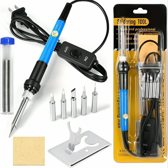 ZEPARO Soldering Iron Kit Electric 110V Adjustable Temperature Soldering Gun Welding Tools,5pcs Replacement Tips and Solder Wire (Basic)