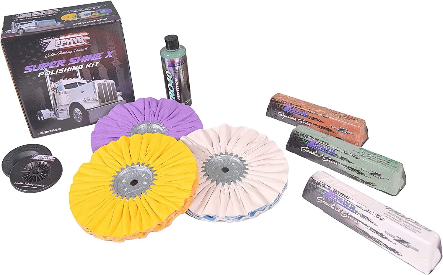 ZEPHYR Custom POLISHING Products Super Shine Polishing Kit with 8" Polishing Wheels for Aluminum