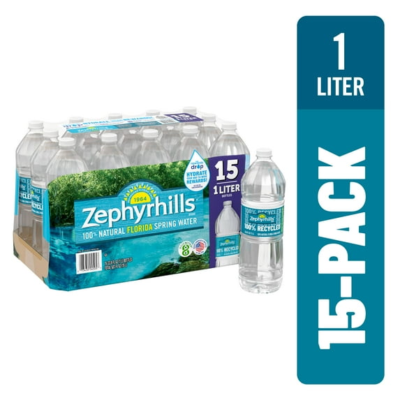 ZEPHYRHILLS Brand 100% Natural Spring Water, 1-Liter plastic bottles (Pack of 15)