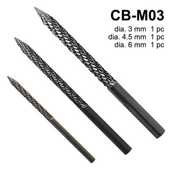 ZERINT CB-M03 Multi Sizes Tire Repair Carbide Burr Kit (3 Pack 3 mm 4.5 mm 6 mm)