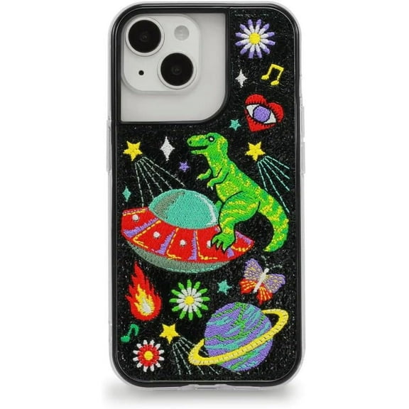 ZERO GRAVITY Cosmic Ride Phone Case for iPhone 14 & 14 Pro - Clear Phone Case with Embroidered Design, Shockproof Protective Clear Case with Raised Corners - Drop Tested, 360 Protection