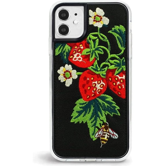 ZERO GRAVITY Strawberry Honey Phone Case for iPhone 11 - Embroidered Design - Drop Tested, 360 Protection