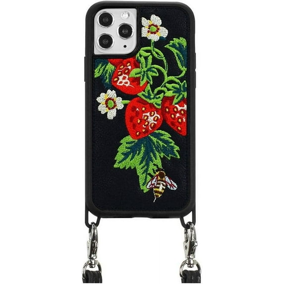 ZERO GRAVITY Strawberry Honey Phone Case w/Strap for iPhone 11 Pro - Embroidered Design - Drop Tested, 360 Protection