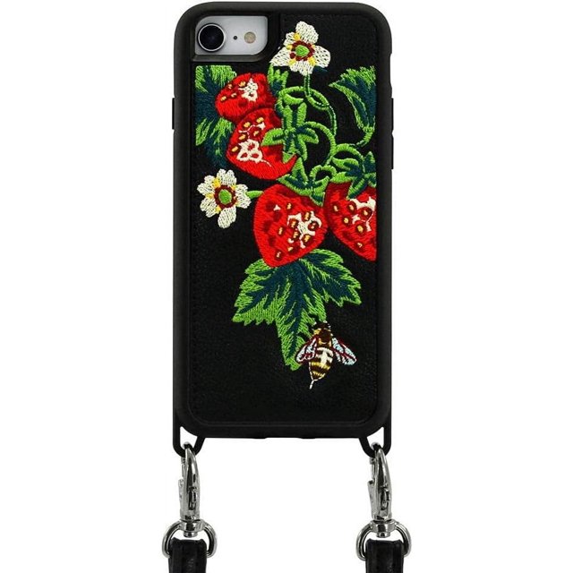 ZERO GRAVITY Strawberry Honey Phone Case w/Strap for iPhone 6/6s/7/8/SE 2nd Generation - Embroidered Design - Drop Tested, 360 Protection