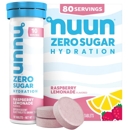 Nuun Zero Sugar Hydration Electrolyte Tablets, Raspberry Lemonade (80 Total Servings)