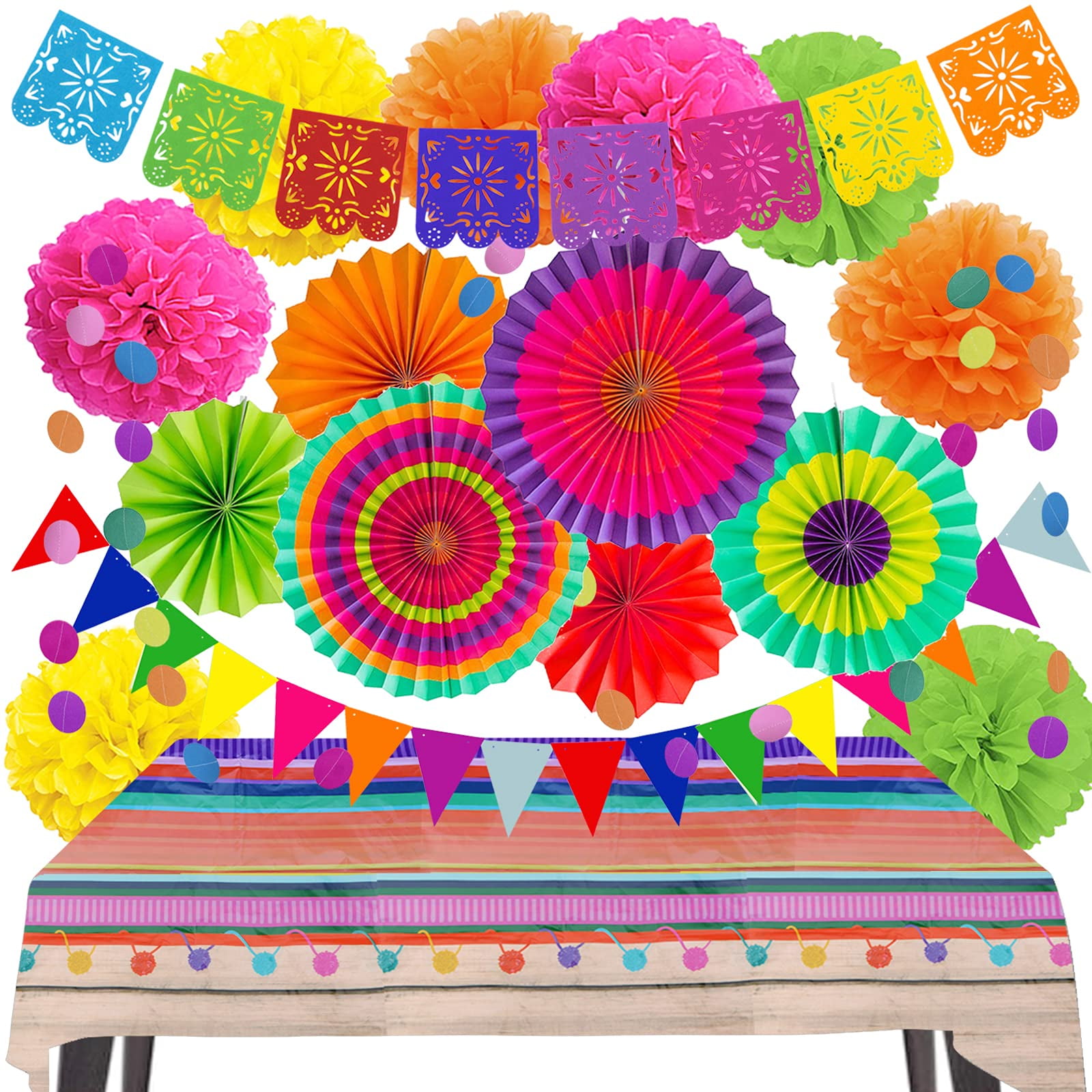 Zerodeco Fiesta Party Decorations Set Mexican Banners And Table Cover Fiesta Paper Fan And 3921