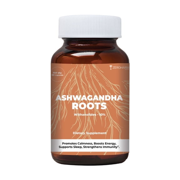 ZEROHARM Nano Ashwagandha Supplement with 10% Withanolides 600mg Per Serving | Ashwagandha Root + Pectin |60 Tablets
