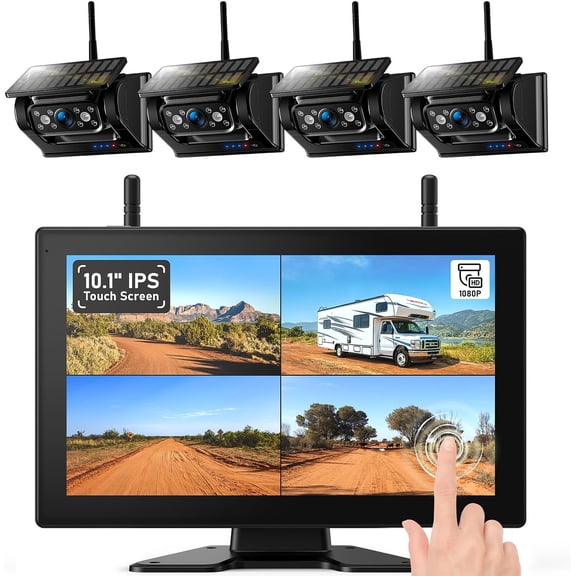 ZEROXCLUB Magnetic Solar Wireless Backup Camera with 10.1 inch 1080P HD Touchscreen Monitor for Trucks, RV, Trailer, Camper, Tractor, Fifth Wheels