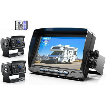 ZEROXCLUB Wired RV Backup Camera Systems, HD 1080P 7'' DVR Touch Button Split Monitor, IP69 Waterproof Clear IR Night Vision Reverse Rear View Camera Kit for RV/Trailer/Semi-Truck/Camper-BY702A